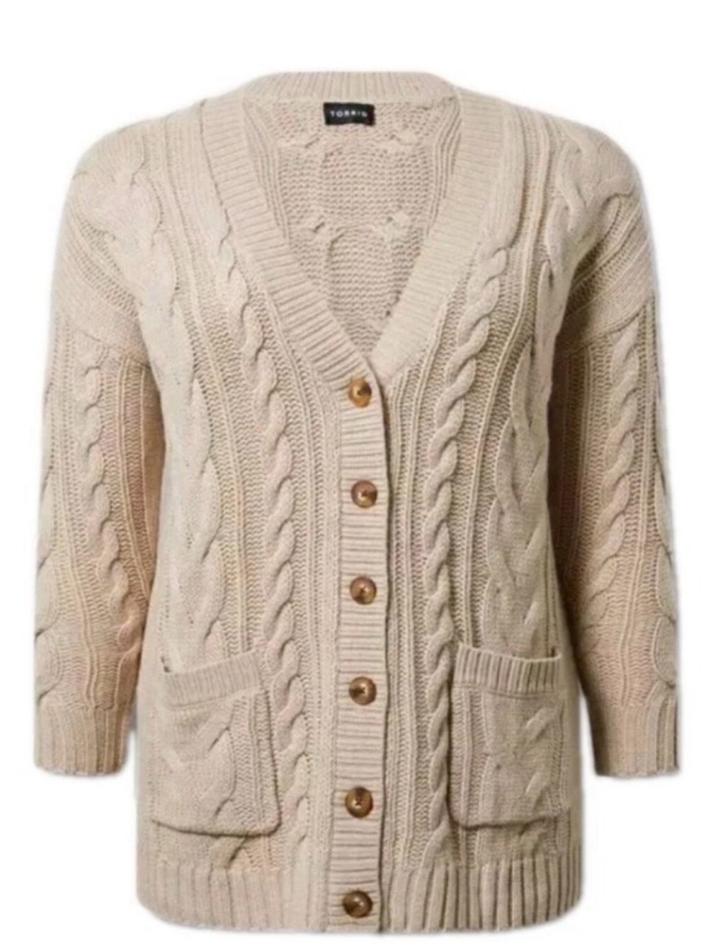 Torrid Preppy Boyfriend
Cardigan - Cable Knit V-Neck Button Sweater - Cream